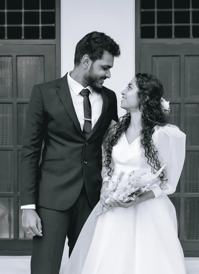 Pasindu and Nihara in black and white